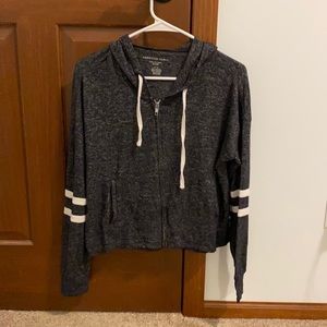 American Eagle light weight zip up hoodie, dark grey heather